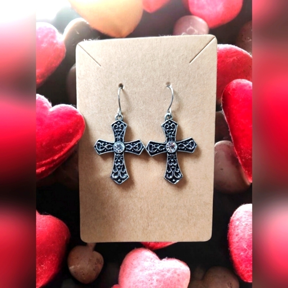 NWOT Silver & CZ Cross Earrings
